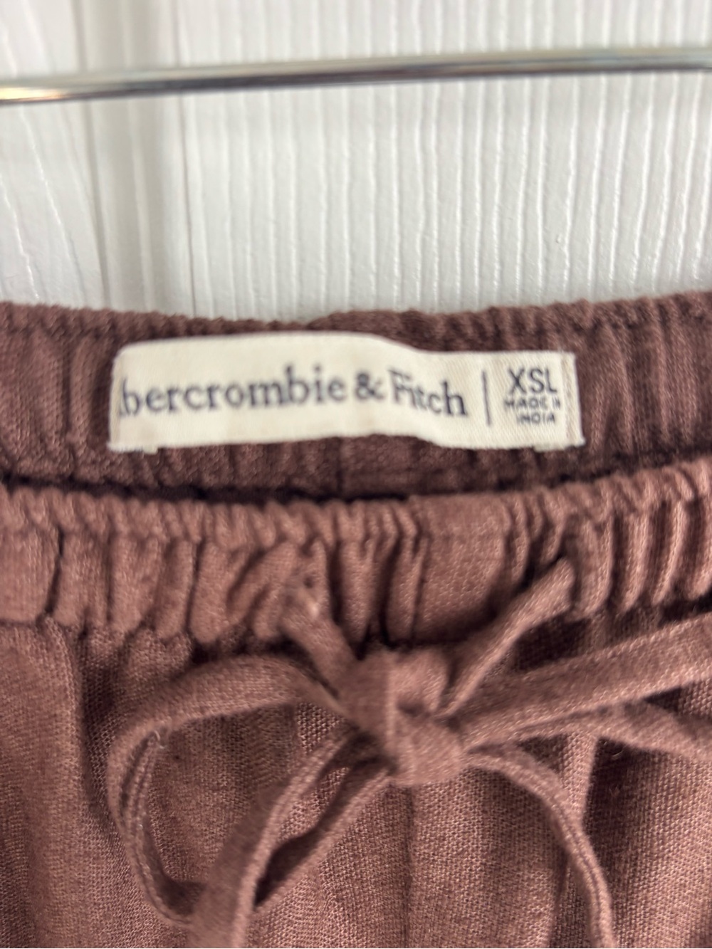 Abercrombie & Fitch Brown Linen-Blend Embroidered Hem Pants - Picture 2 of 8